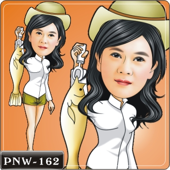 Q版漫畫 休閒釣魚女生Q版畫PNW-162